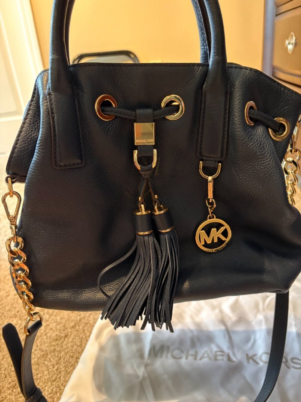 Navy Blue Michael Kors Bag with Gold Accents